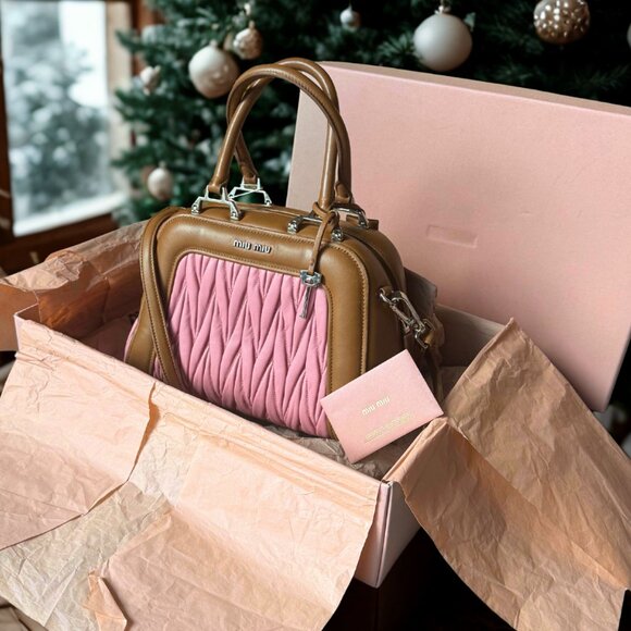 AUTHENTICATED Miu Miu Matelasse Pink Brown Bowler Bag with Box + Authentication - Picture 12 of 12